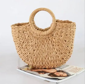 Handmade Wicker Woven Purse Handbag Women Circle Bag