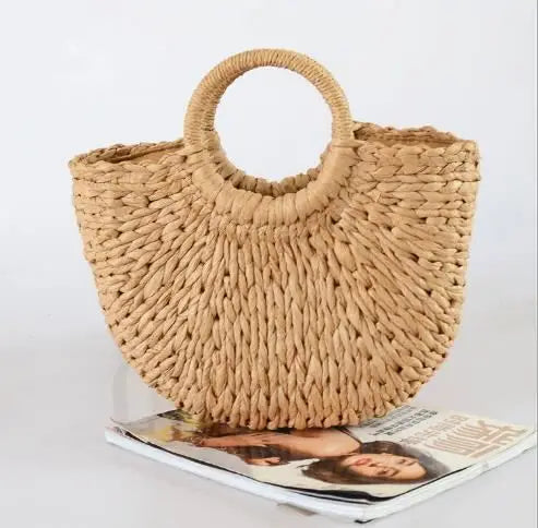 Handmade Wicker Woven Purse Handbag Women Circle Bag
