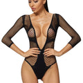 High Quality Black Orchid Bow Firm Control Eco-Friendly Breathable Transparent Long Sleeve Mesh Women's Lingerie