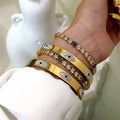 Luxury Gold-Plated Micro Pave CZ Engraved Turkish Evil Eye Stainless Steel Hand Bracelet Fashionable Lucky Band