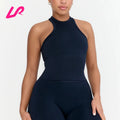 2024 OEM New Style Wholesale Breathable Running Plain Gym Fitness Crop Tops Short Sleeve Yoga Top Racer Back Seamless Tank Top