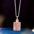 925 Sterling Silver pink square Diamond Necklace for Women