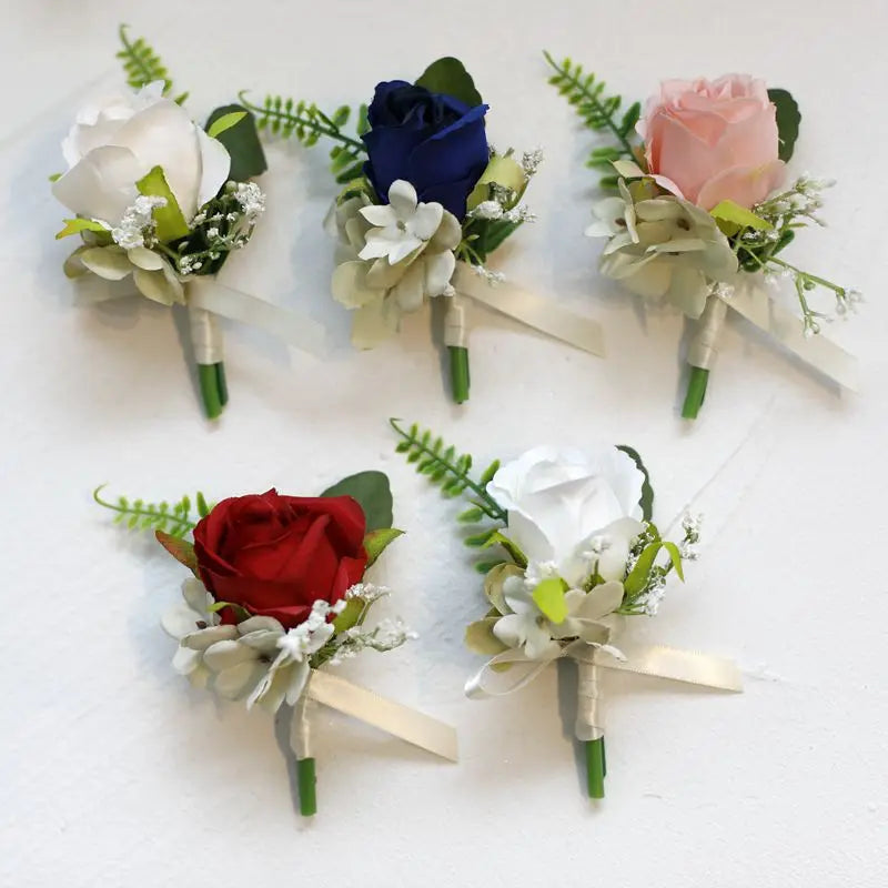 Wedding Groomsmen Bridegroom Wedding Boutonniere Artificial Rose Bride Bridesmaid Wrist Flower