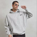 Men's Heather Gray Oversized Hooded Winter Sweatshirt 3D Embroidery Print Polyester-Cotton-Spandex Blend Plush Composite