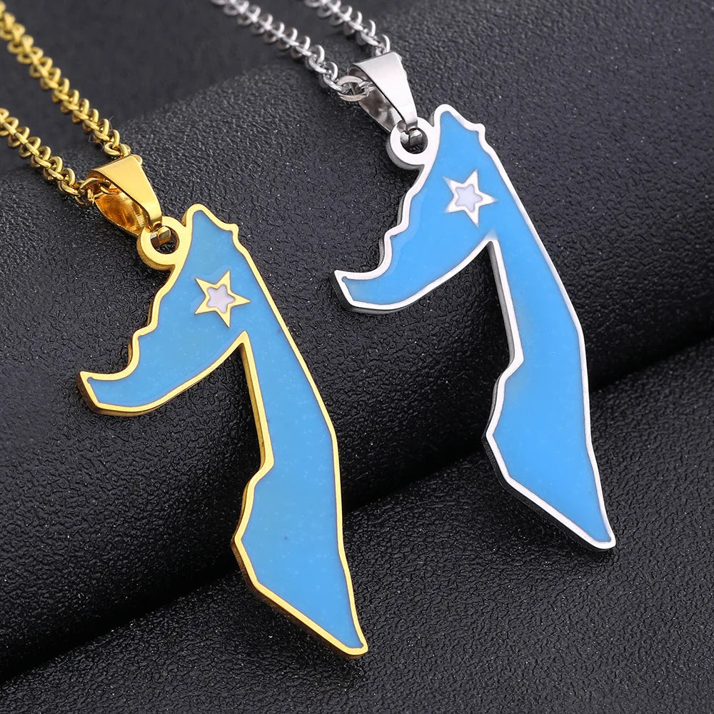 Unisex Trendy Oil Dripping Enamel Somalia Map Pendant Necklace Ethnic Stainless Steel Christian Religious Symbol