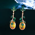 Luxury Green Cubic Zirconia Leaf Drop Big Yellow CZ Crystal Long Party Earrings for Women Unique 18k Gold Plated Jewelry