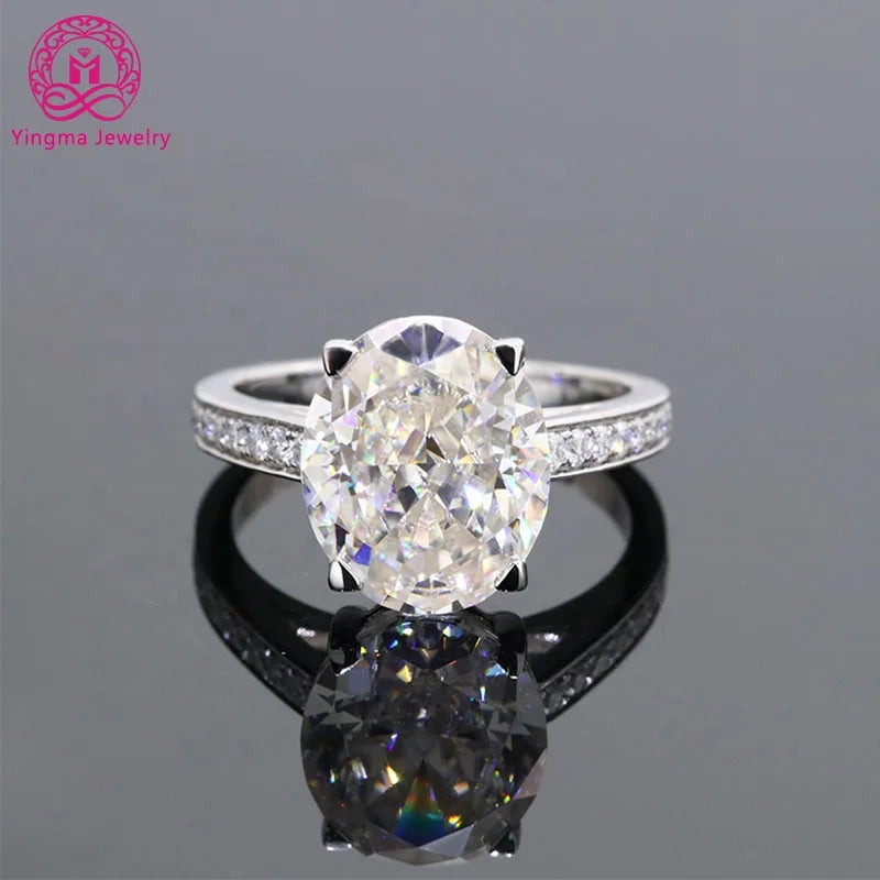 Free Shipping Trendy Gold Jewelry 10 X 12 mm 8ct Iced Oval Cut Moissanite Engagement Ring Solid PT950 Platinum Ring