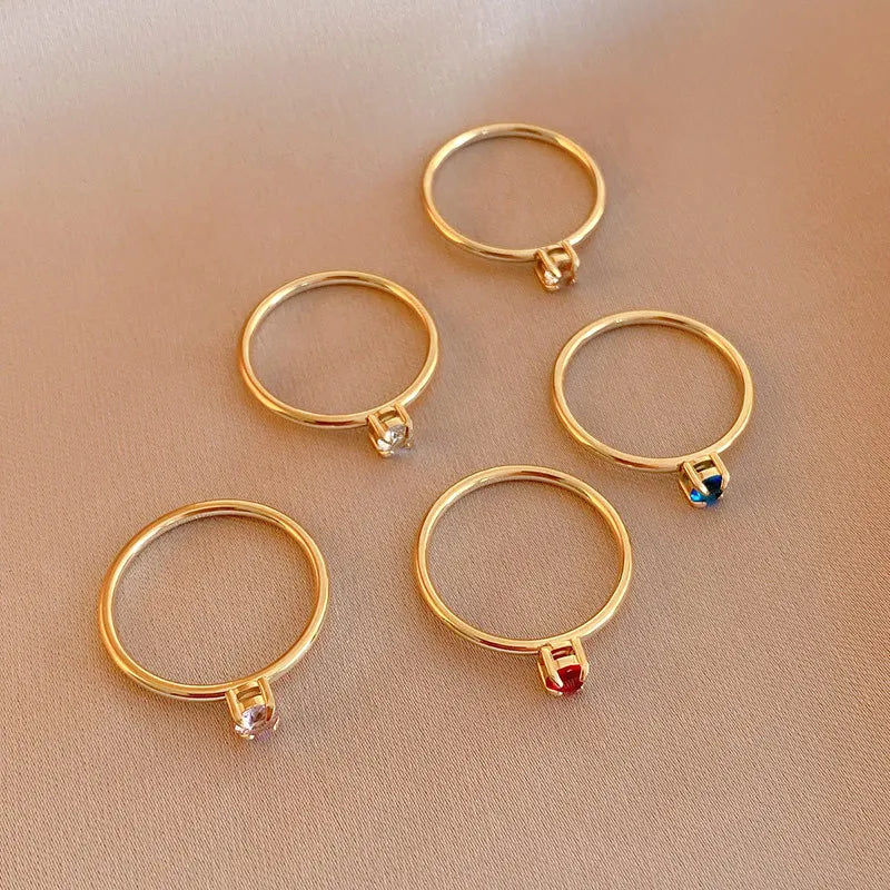 Delicate Stainless Steel Waterproof Colorful Zircon Mini Jewelry Ring for Women