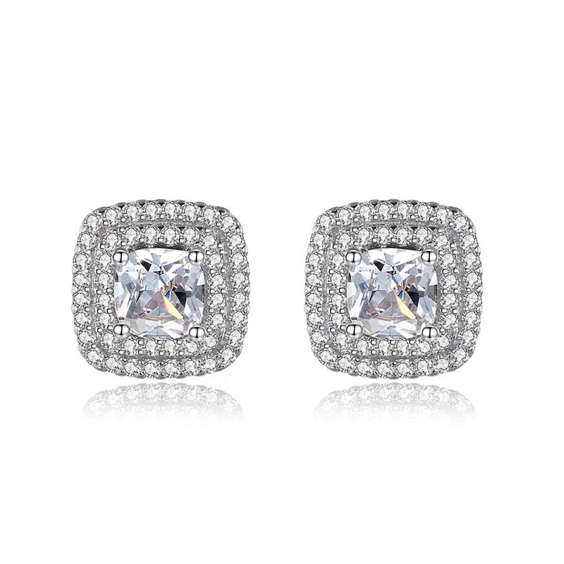 ED2181 S925 Sterling Silver Square Stud Earrings Silver Diamond Earrings Bling Bling Geometric Zircon Stud Earring for Women
