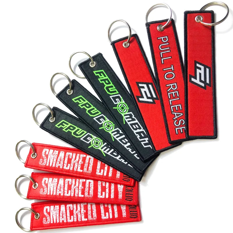 Wholesale Personalized Custom Woven Printed Embroidery Airplane Aviation Key Tags Key Chain Fabric Keychains Woven Keychain