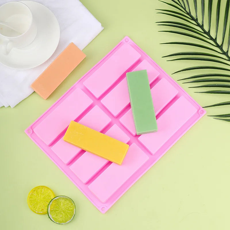 BPA Free Custom Silicone Soap and Chocolate Bar Molds 8 Cavities 12 Rectangle Cheesecake Mold with OPP Bag Packaging