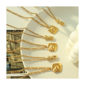 ERESI 18K Gold Plated Fashion Jewelry Abstract Body Face Square Necklace Stainless Steel Pendant Necklaces for Women