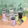 Colored 2 in 1 25oz Glass Water Bottle Sealed Straw Plug Stainless Steel Vacuum 15oz Powder Coated Travel Coffee Cup 25pcs/ctn