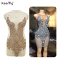 WDP-245-1Keering Peach Color Stone Rose Gold Handmade Onlays Crystal Rhinestone Sew on Applique