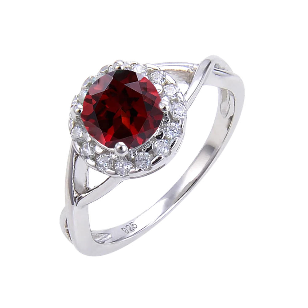 A3245 OEM ODM New Design 925 Sterling Silver Natural Garnet Gemstone Twist Shoulder Halo Wedding Ring for Women