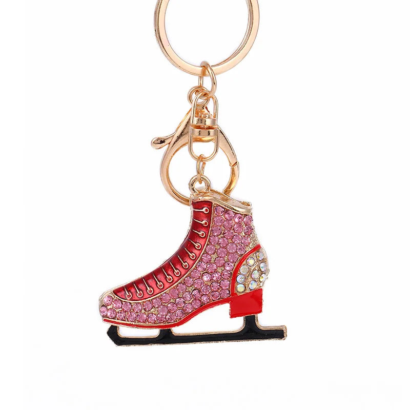 Gold Plate Metal Zinc Alloy Promotion Crystal Skates Sports Figure Skates Skating Shoes Key Chain Keychain for Bag Accessory