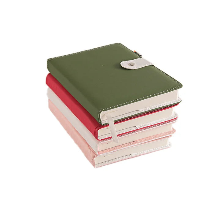 Color PU Snap Button Solid Color 36K Office Notebook with Ribbon Bookmark