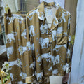 Homestead Can Wear European and American Silk Pajamas Set Women's Silk Large Size Home Wear Long Sleeved Pants Loose