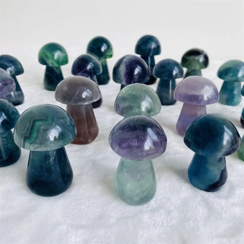 Wholesale Natural Crystal Stone Rainbow Fluorite Crystal Mushroom Carving for Healing Decoration
