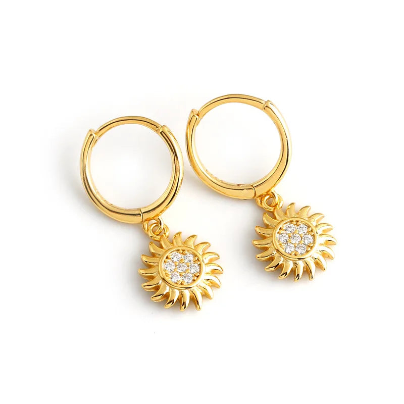 NEW Fashion Earrings Jewelry 925 Sterling Silver Sun Flower Drop Earrings Luxury Gold Plated Hoop Earrings for Women 2022