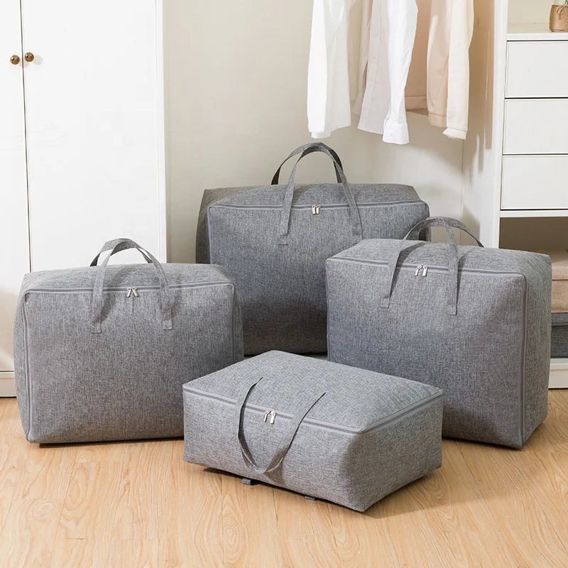 Extra Large Cotton Storage Bag Strong Handles Zippers Heavy Duty Washable Moving Organizer Underbed Blanket Square Box Packaging
