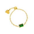 INS Simple Stainless Steel Gold Plated Adjustable Chain Rectangle Stone Rings Titanium Steel PVD Personalized Green Zircon Ring