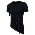 Men Irregular Design Hip Hop Punk T Shirt Tops Lacing Slim Fit Tee Shirts Men Gothic Style Tee Shirts Nightclub Stage Costume