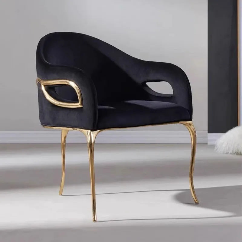 Modern Simple Luxury Art Dining Chair Single-Back Eagle Eye Stainless Steel for Villa High-End Dressing Living Room Leisure