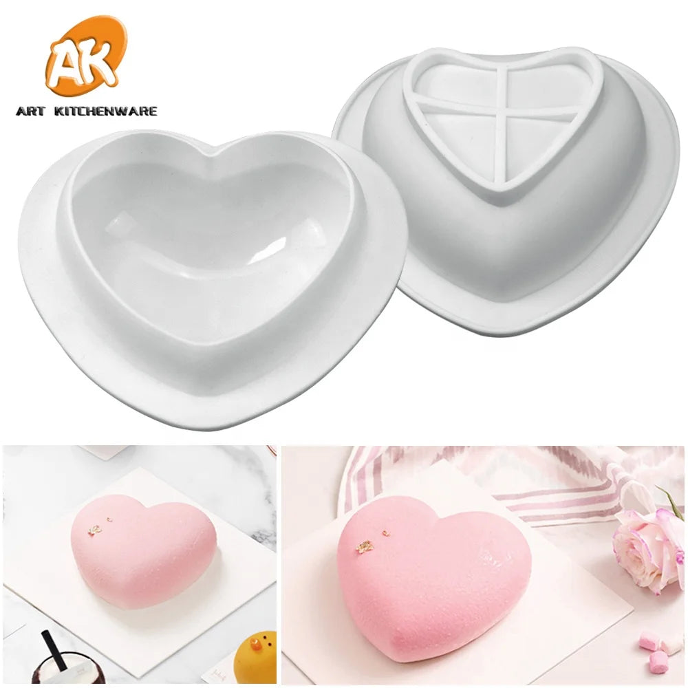 AK 3D Heart Silicone Mousse Pastry Chocolate Cake Molds for Wedding Cake Decorating Baking Molds Valentine's Day Pastry Baking