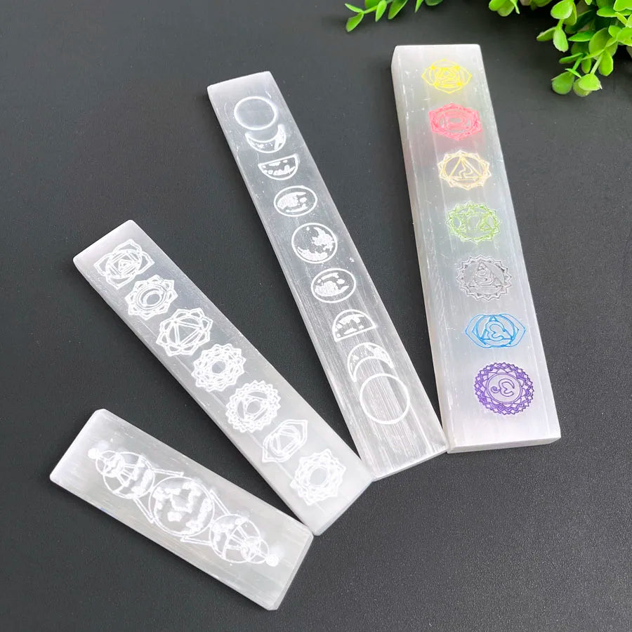 Wholesale Engraved Chakra Selenite Bar Natural Selenite Bar With Chakra Sign