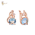 FJ Fallon Fashion Jewelry Big Solitaire Rounded Colorful CZ Clip-On Earrings Plated in Rose Gold Brass Based