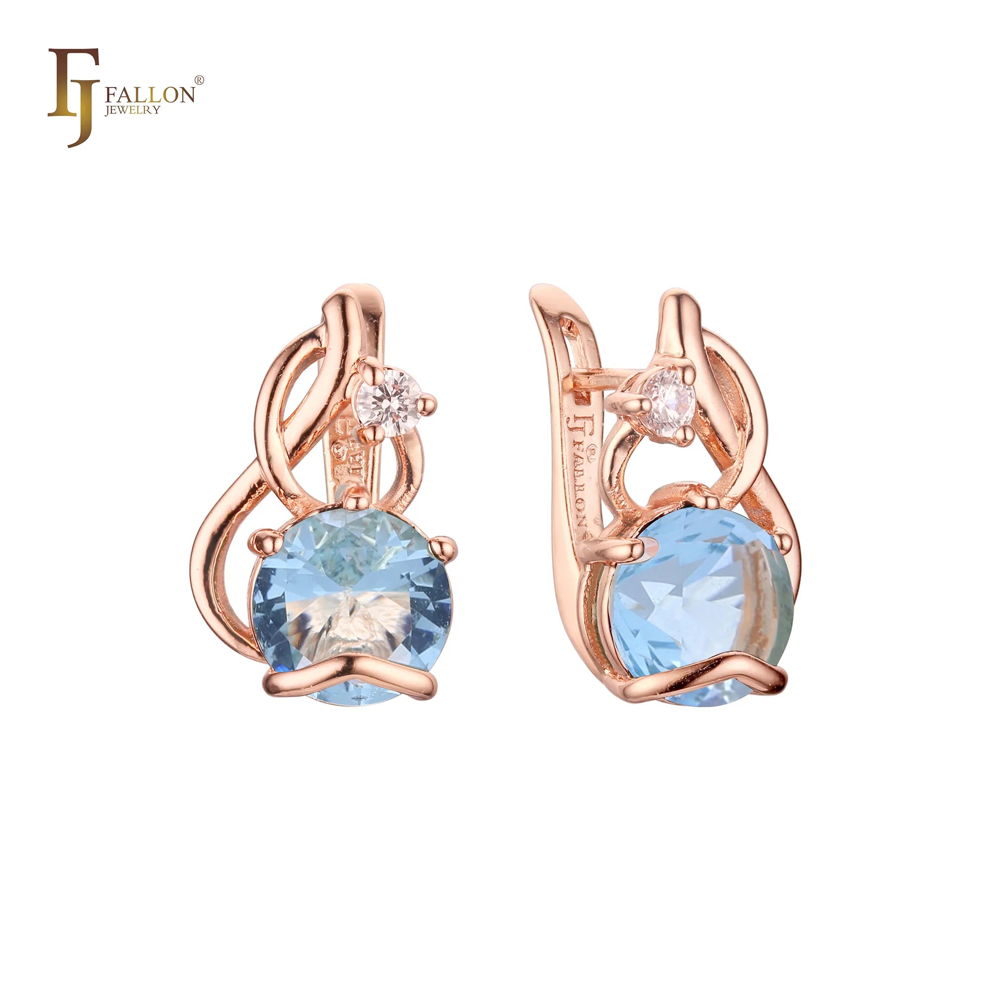 FJ Fallon Fashion Jewelry Big Solitaire Rounded Colorful CZ Clip-On Earrings Plated in Rose Gold Brass Based