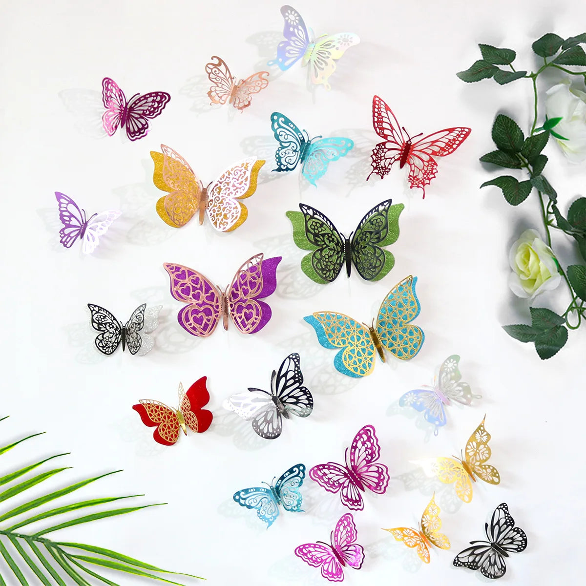 DAMAI 3D Paper Butterfly Wall Stickers Butterfly Party Decorations Double Layers Children's Birthday Wedding Decorations