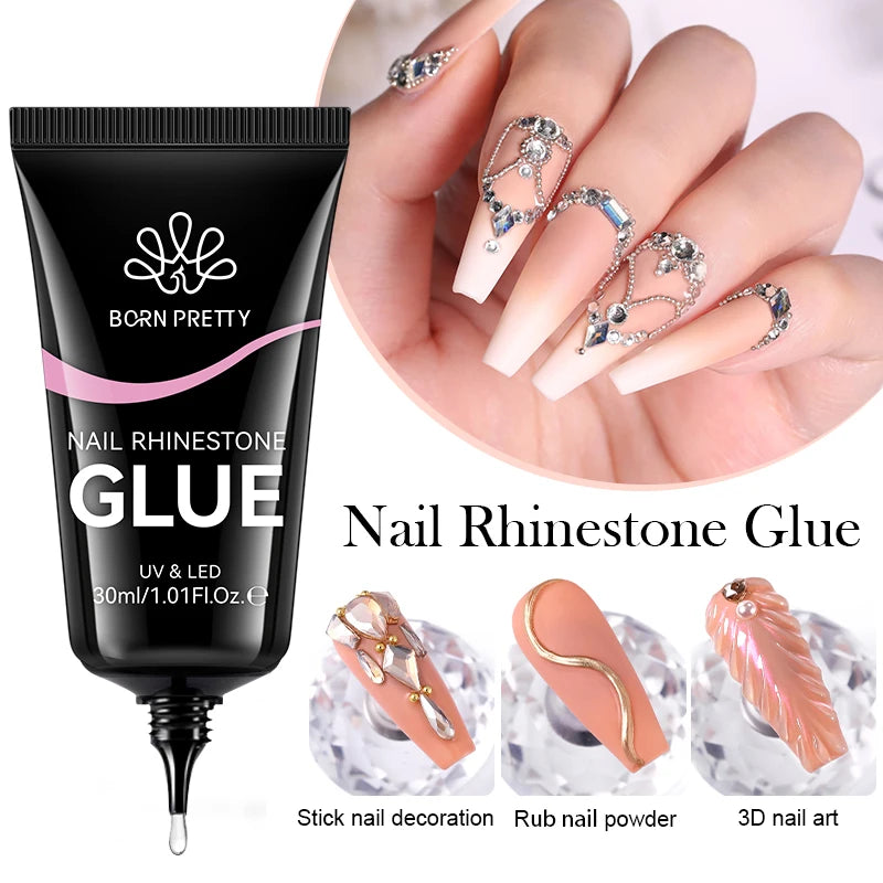 BORN PRETTY 30ml Nail Glue Gel OEM Customized Stick Nail Charm Gem Diamond No Wipe Strong Adhesive Rhinestone Glue Gel in Tube