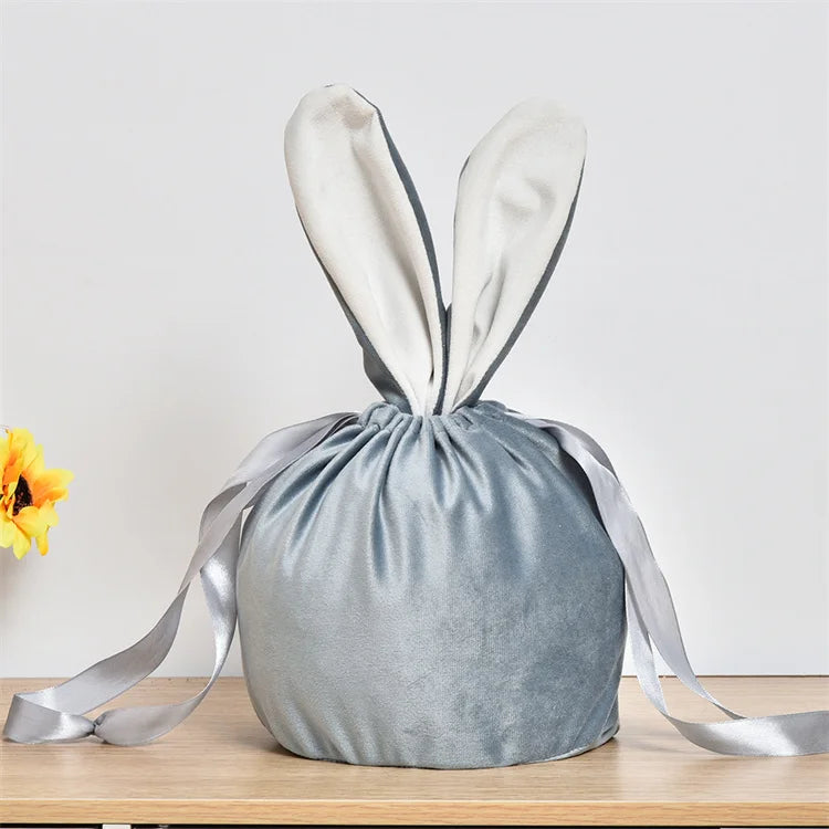 New Arrival 9 Colors Luxury Design Long Rabbit Ears Bunny Velvet Gift Easter Drawstring Candy Bags
