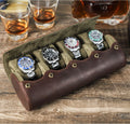 Custom Vintage Crazy Horse Leather 4 Slots Watch Roll Case Cowhide Watch Travel Case Genuine Leather Watch Boxes