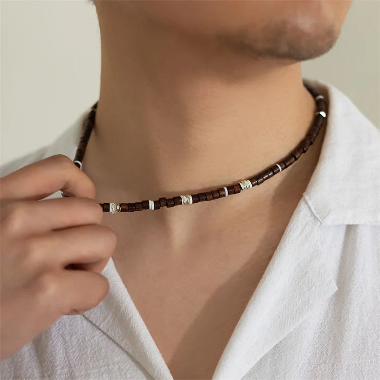 Wholesale New Fashion Jewelry Men Trendy Custom Bohemian Clay Wooden Beaded Necklace