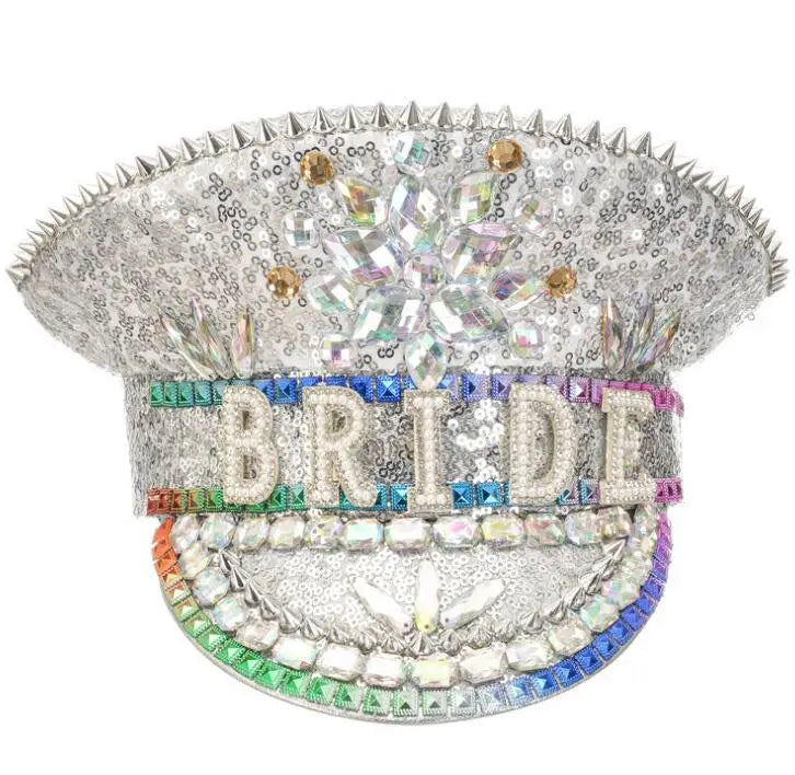 Women's Rhinestone Deluxe Rivet Gold Hat Handmade Deluxe Captain Sergeant Hat Rhinestone Bridal Wedding Hat gorras para