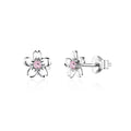 Pink Cherry Flower Stud Earrings for Women 925 Sterling Silver Cute Korean Girls Earings Accessories Oreilles SCE784