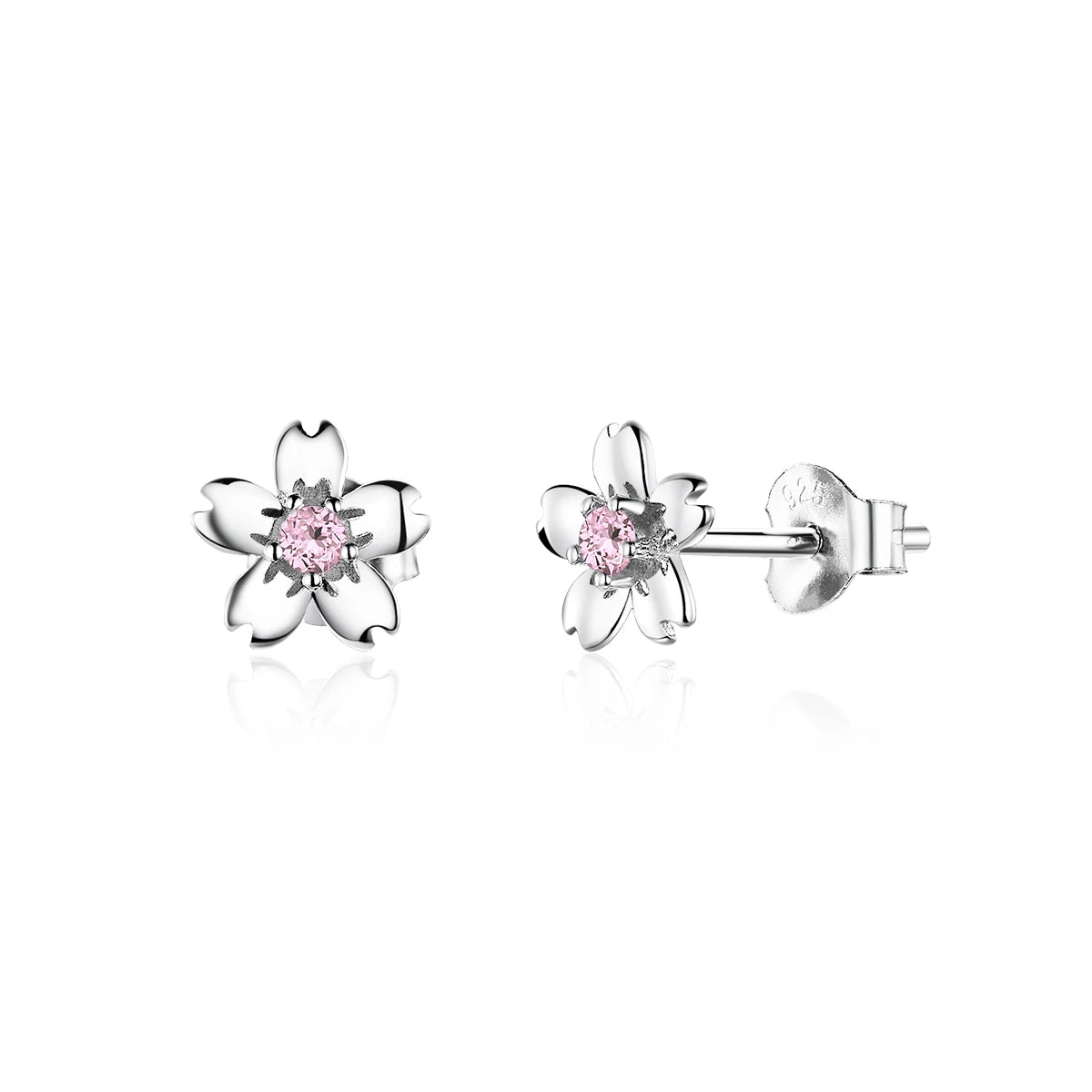 Pink Cherry Flower Stud Earrings for Women 925 Sterling Silver Cute Korean Girls Earings Accessories Oreilles SCE784