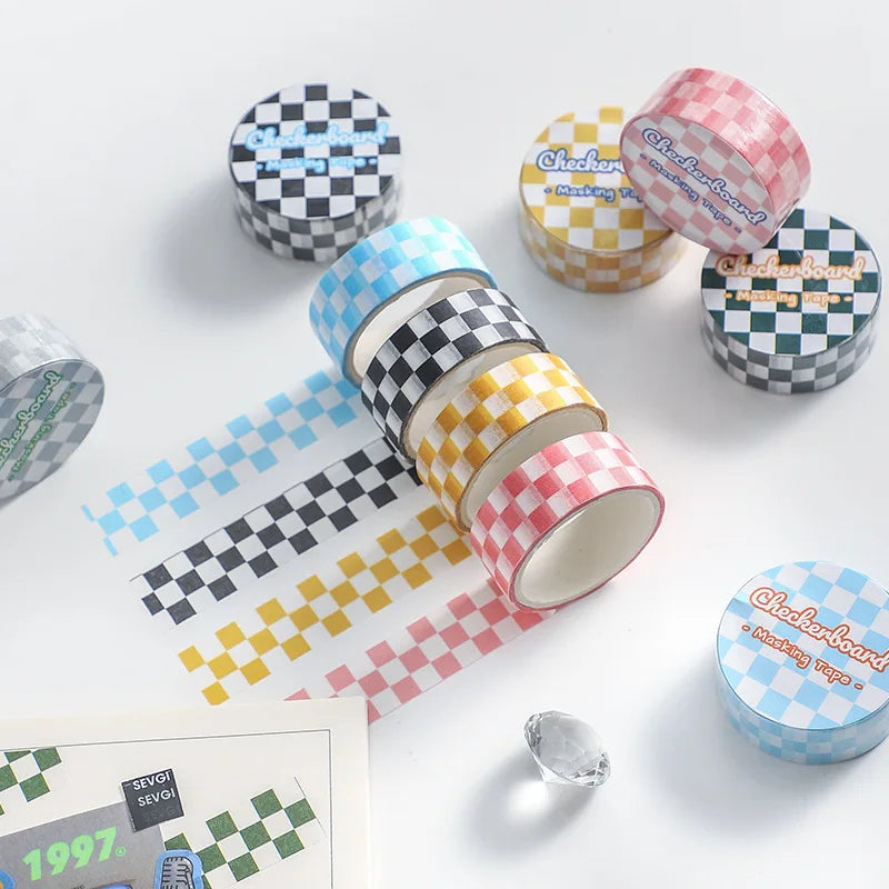 Fresh Checkerboard Pattern and Paper Tape Creative Hand Account Material DIY Stickers 6 Styles