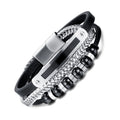 Punk Style Mens Leather Bracelet With Magnetic Clasp Stainless Steel Natural Stone Bead Multilayer Leather Bracelet