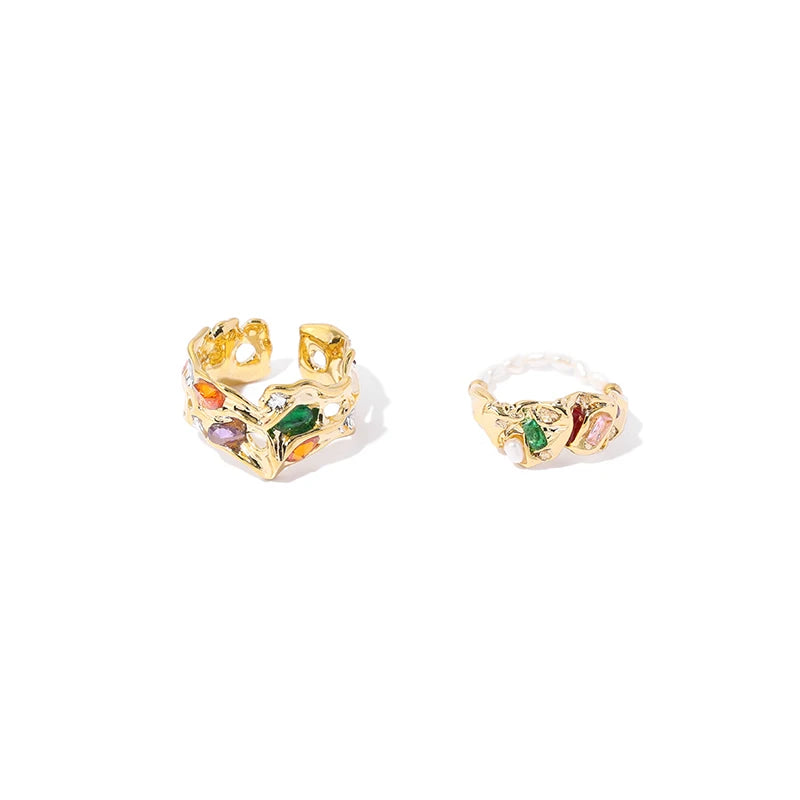 Vintage Geometric Gold Plated Ring Natural Pearl Colored Zircon Women Adjustable Ring Wholesale Jewelry