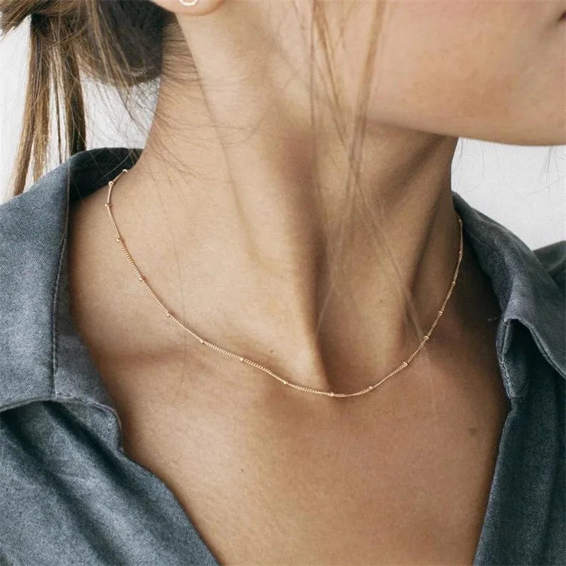 Wholesale Fashion 925 Silver Plain Simple Small Bead Ball Short Clavicle Chains Choker Necklace for Women