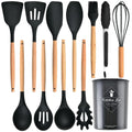 Heat Resistant Silicon Kitchen Cooking Utensils Set 446â„‰ Heat Resistant 12-pcs Non-stick Food Grade Silicone and Wooden Handles