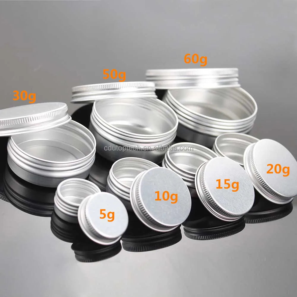 Wholesale Empty Lip Balm Aluminum Cream Jar 10g 15g 20g 30g 50g 60g  Small Round Silver Metal Cosmetic Tins With Lid
