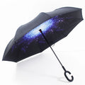 Custom Upside-Down C Hands Free Handle Inside Out Double Layer Sided Car Reserve Inverse Reversible Inverted Reverse Umbrella