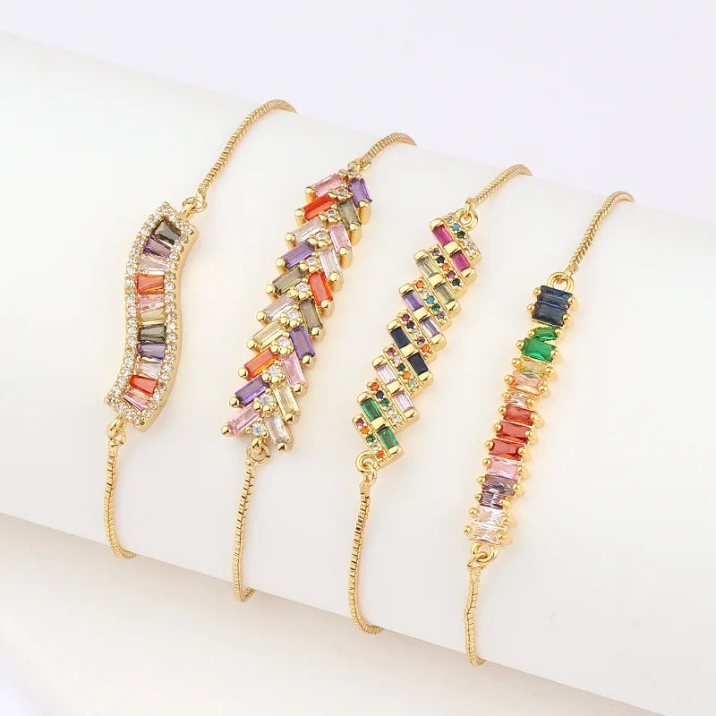 Jachon Fashion Brilliant Entry lux 18k Gold Plated rainbow Zircon Adjustable Bracelet for Women Jewelry