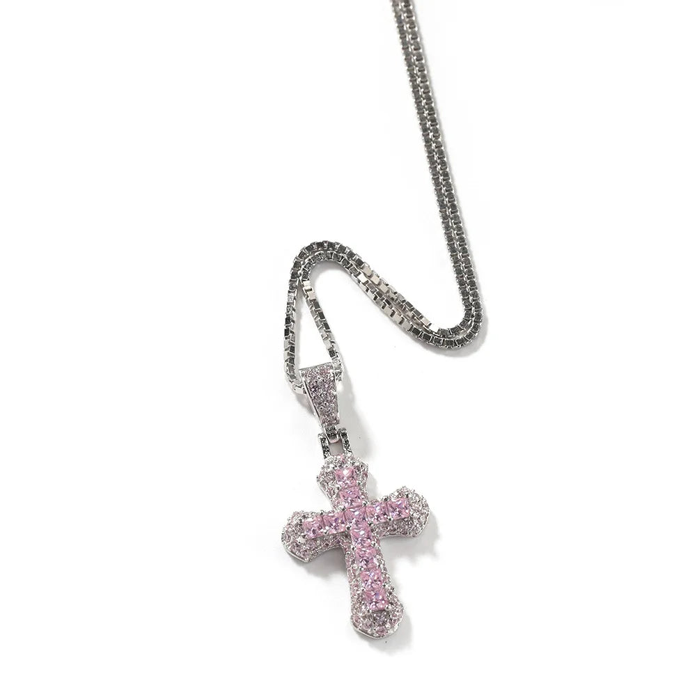 S925 Mini Cross Pendant Necklace for Women Men Gold Plated Pink Cross Cubic Zirconia Different Sizes Main Brass Hip Hop Style