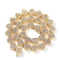 Men's Trendy Rhodium Plated Gold Link Chain Necklace with Iced Baguette Heart Paved Zircon Body Chain Bracelets Brass for Party